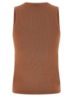 Brown Cotton Sleeveles T-Shirt