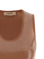Brown Cotton Sleeveles T-Shirt