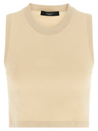 Beige Viscose Sleeveles T-Shirt