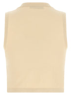 Beige Viscose Sleeveles T-Shirt