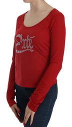 Red Crystal Embellished Long Sleeve Blouse