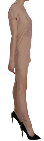 Pink Lace Short Sleeve Shift Mini Dress
