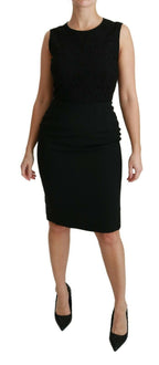 Black Floral Lace Sheath Gown Dress