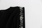 Black Embellished Jersey Mini Sheath Short Dress
