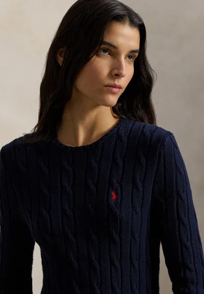 CABLE-KNIT BODICE COTTON DRESS - Knitted dress - hunter navy