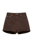 DENIM MOM FIT WITH TURN-UP HEMS - SHORTS - Jeansshort - brown