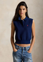 COTTON CROPPED SLEEVELESS POLO SWEATER - Sweater - east side royal