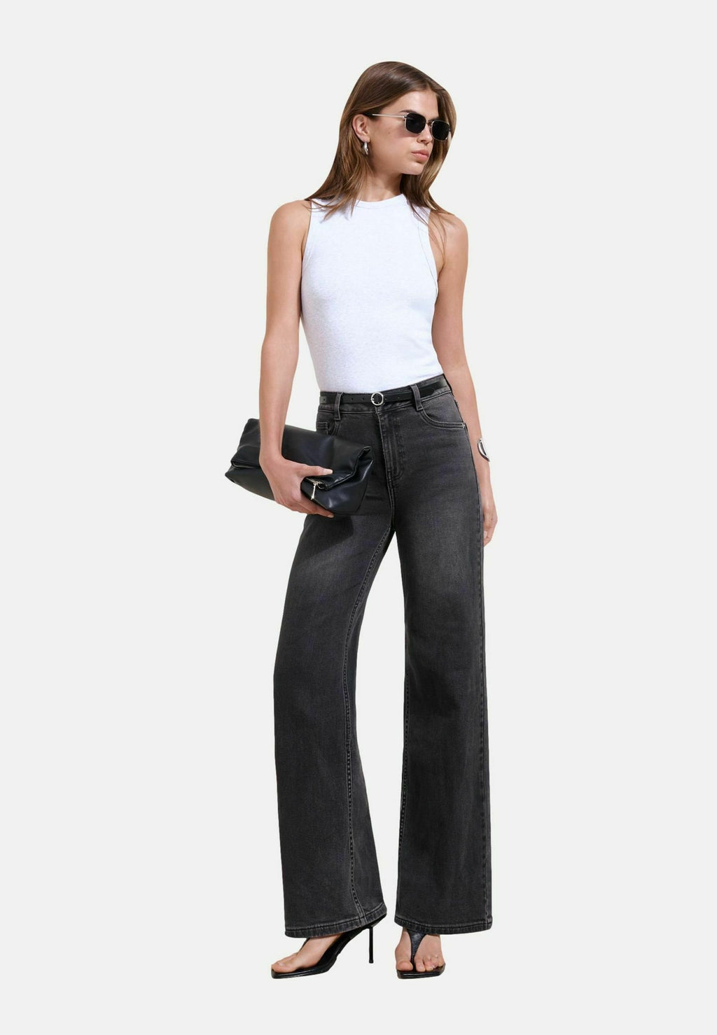 REGULAR FIT - WIDE LEG FRONT SEAM JEANS . - Wide leg - black pink tint