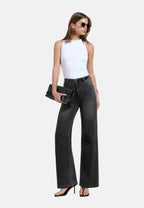REGULAR FIT - WIDE LEG FRONT SEAM JEANS . - Wide leg - black pink tint