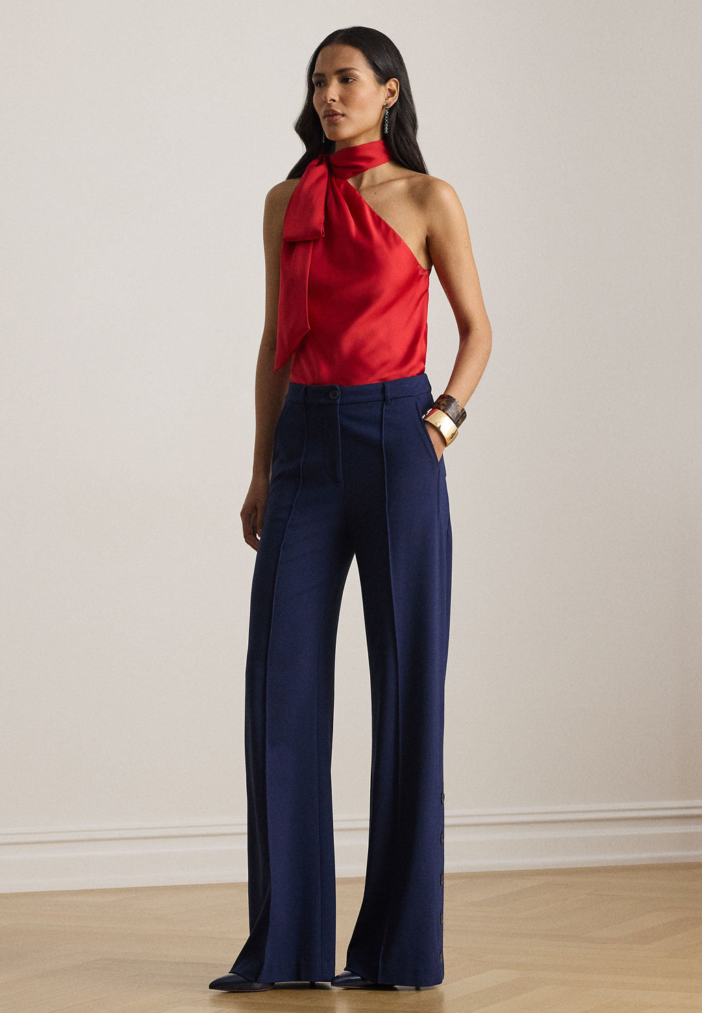 CHARMEUSE TIE-NECK HALTER TOP - Top - cruise red