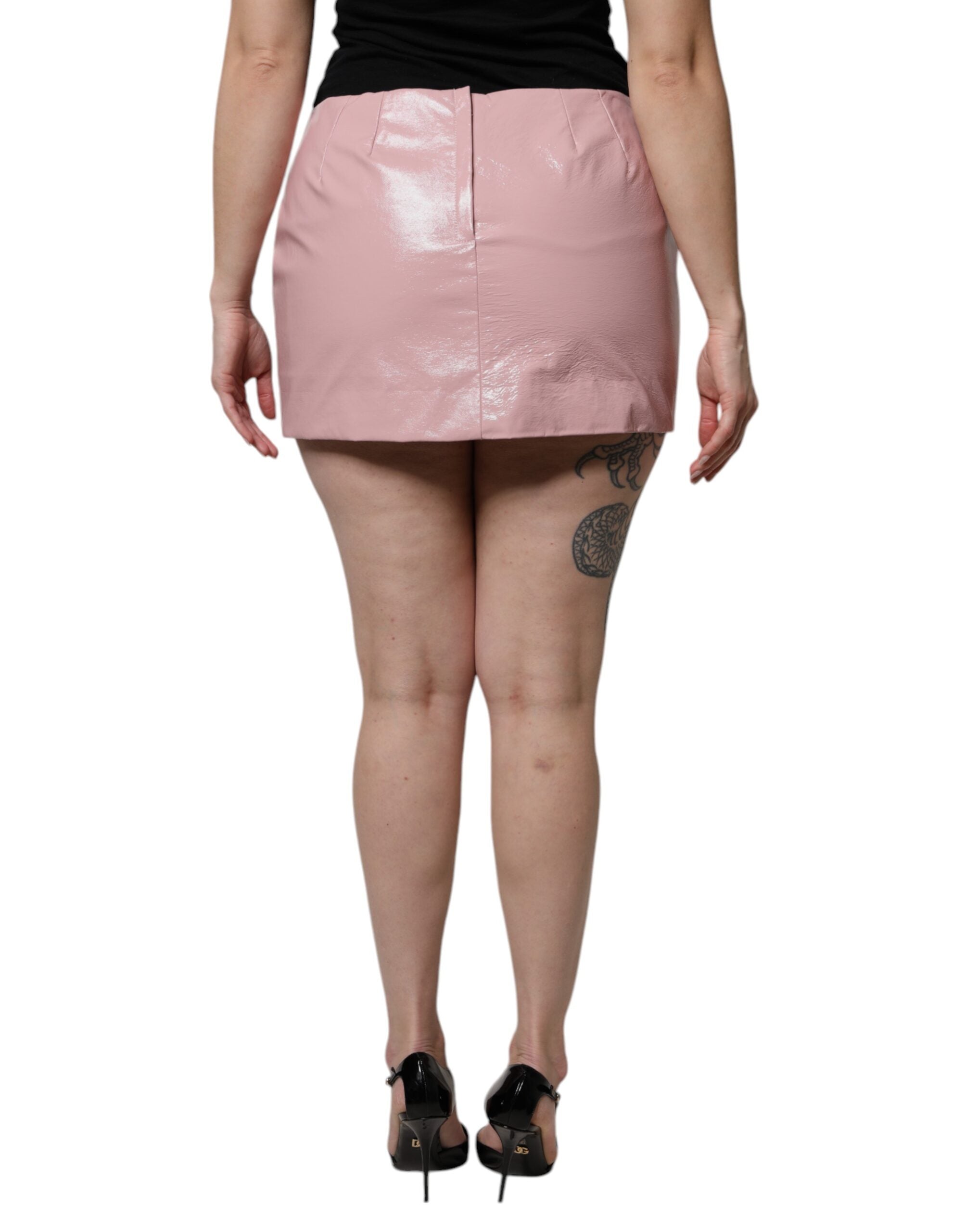 Glossy Pink Cotton High Waist Mini Skirt