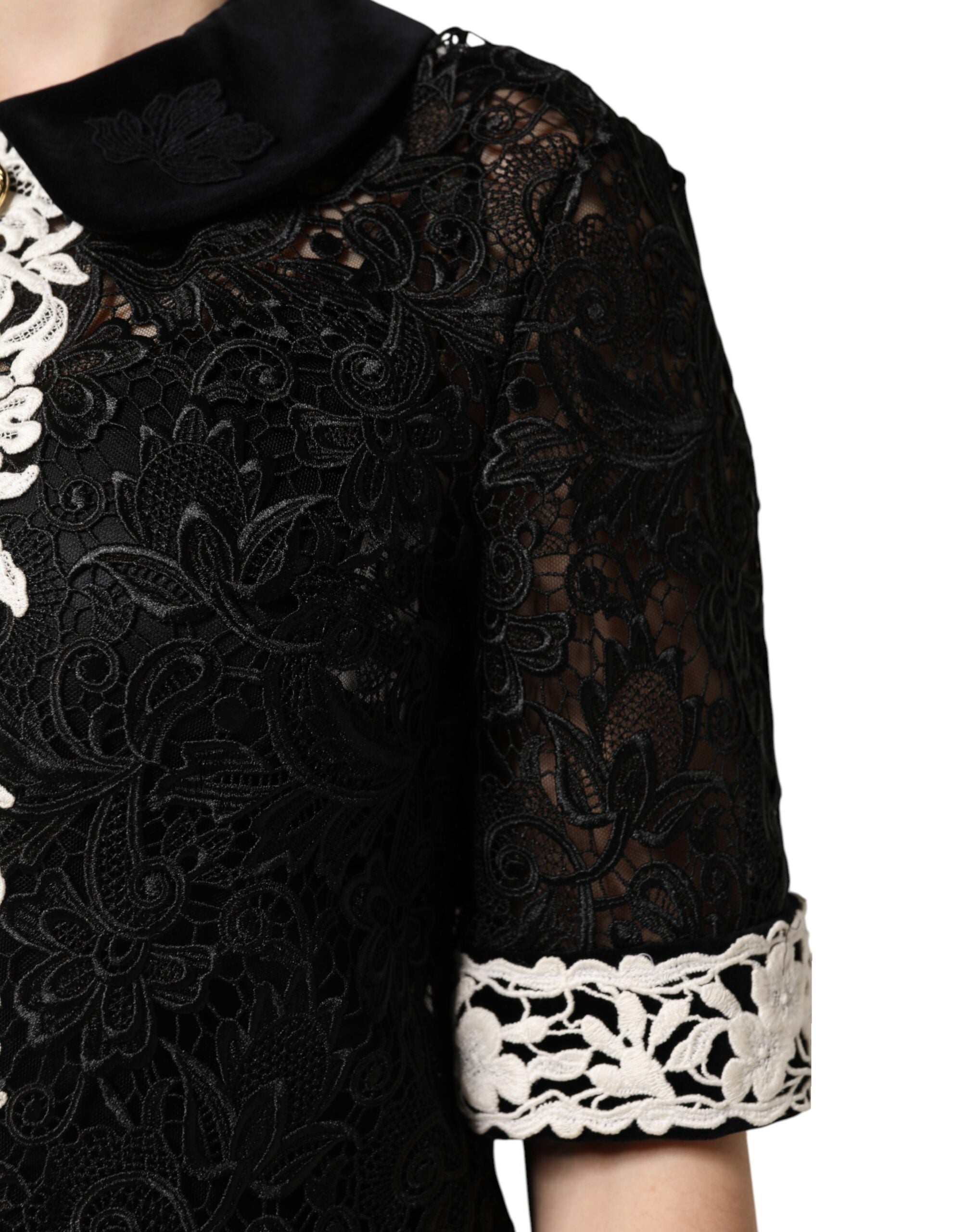 Black Floral Lace Embellished Mini Dress