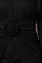 Black Wool Long Sleeves Sheath Midi Dress