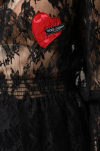 Black Cotton Floral Lace Women Blouse Top