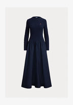 CABLE-KNIT BODICE COTTON DRESS - Knitted dress - hunter navy