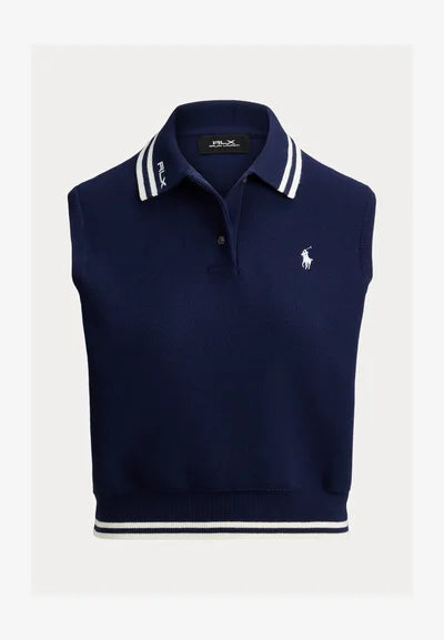 COTTON-BLEND POLO-COLLAR SWEATER - Sweater - refined navy/white splash