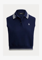 COTTON-BLEND POLO-COLLAR SWEATER - Sweater - refined navy/white splash