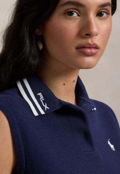 COTTON-BLEND POLO-COLLAR SWEATER - Sweater - refined navy/white splash