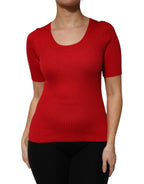 Red Round Neck Short Sleeves Pullover Top