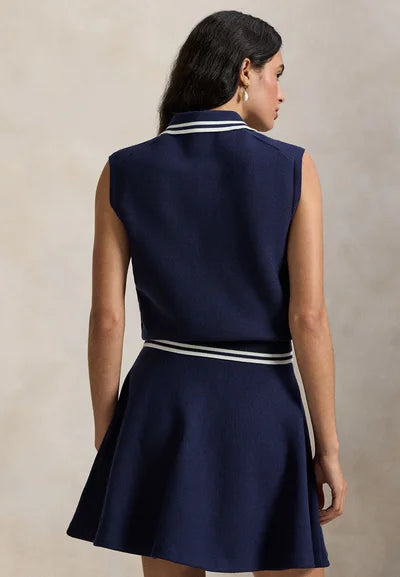 COTTON-BLEND POLO-COLLAR SWEATER - Sweater - refined navy/white splash