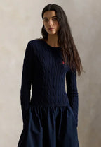 CABLE-KNIT BODICE COTTON DRESS - Knitted dress - hunter navy