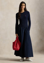 CABLE-KNIT BODICE COTTON DRESS - Knitted dress - hunter navy