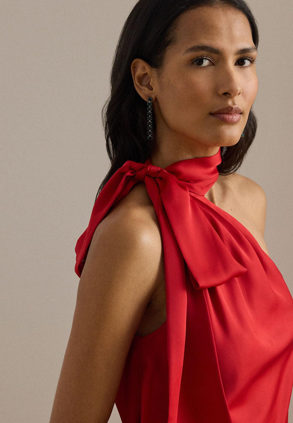 CHARMEUSE TIE-NECK HALTER TOP - Top - cruise red