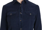 Cotton Blue Corduroy Long Sleeves Shirt Top Blouse