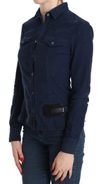 Cotton Blue Corduroy Long Sleeves Shirt Top Blouse