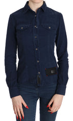 Cotton Blue Corduroy Long Sleeves Shirt Top Blouse