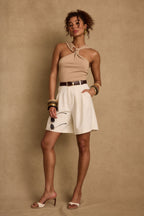 Azula Tan Embellished Halter Top