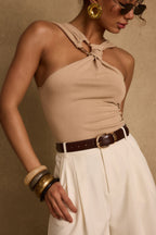 Azula Tan Embellished Halter Top
