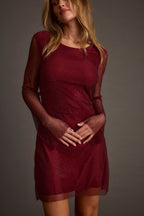 Anna Mulberry Rhinestone Mesh Mini Dress