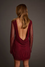 Anna Mulberry Rhinestone Mesh Mini Dress