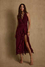 Aria Merlot Halter Maxi Dress