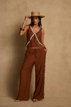 Estelle Terracotta Shell Embellished Pants