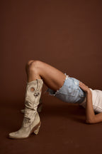 Bronco Light Denim Distressed Shorts