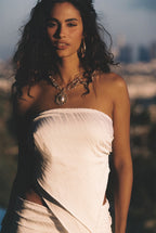 Belleza White Strapless Asymmetrical Top