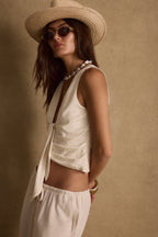 Beso Ivory Plunge Satin Top