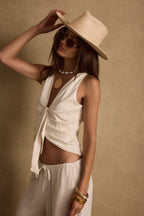 Beso Ivory Plunge Satin Top