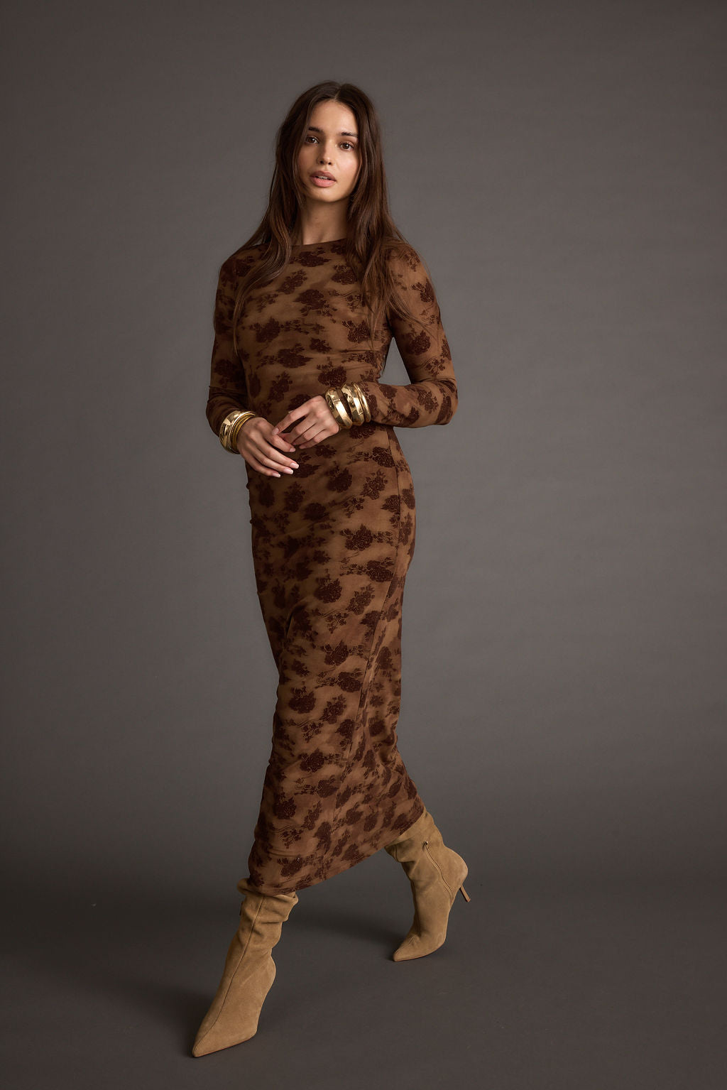 Casanova Brown Floral Maxi Dress