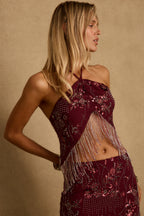 Capri Mulberry Beaded Halter Top