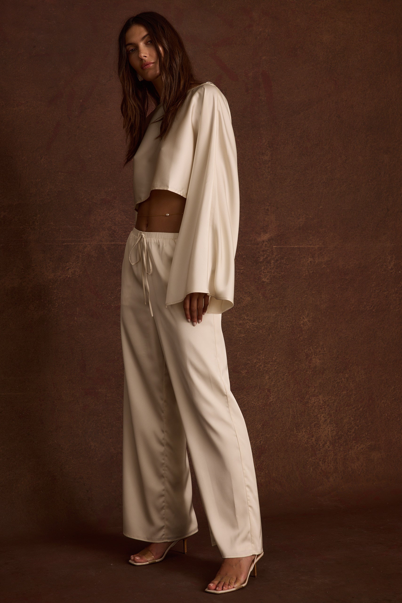 Clear Breeze Cream Satin Pants