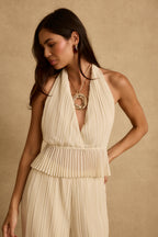 Costa Cream Plisse Halter Top