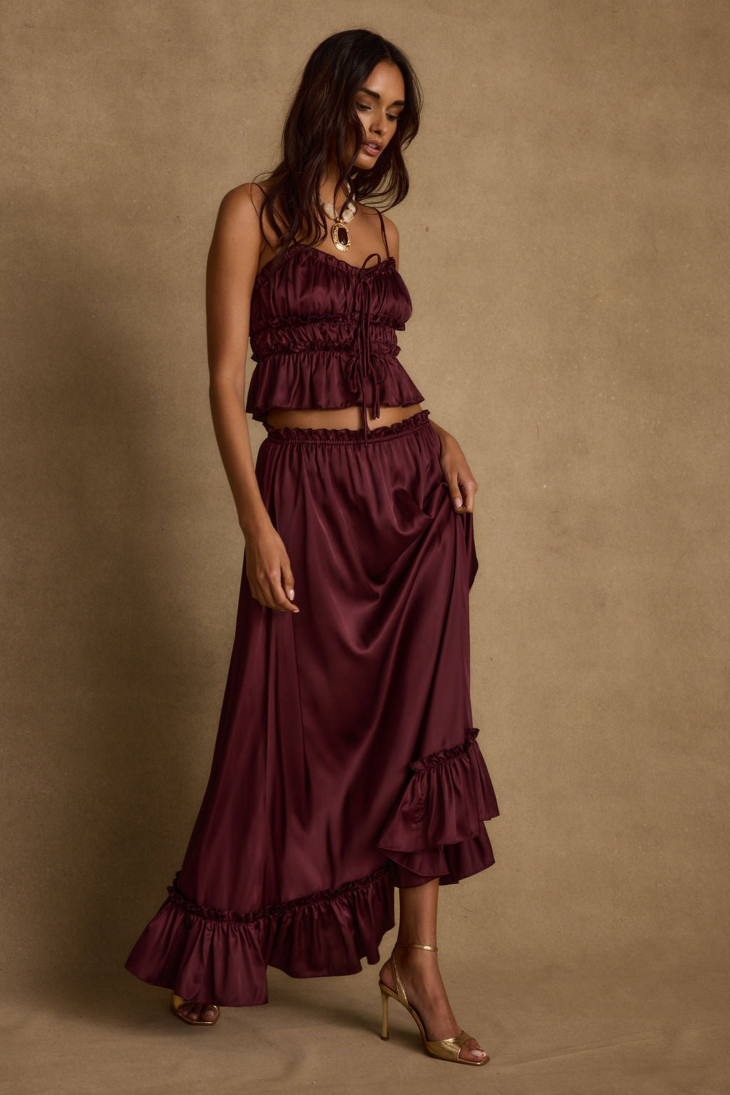 Dahlia Mulberry Satin Maxi Skirt