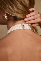 Daya Ivory Shell Embellished Halter Top