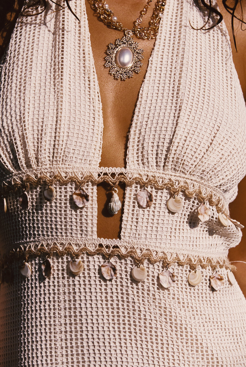 Divine Ivory Shell Embellished Midi Dress
