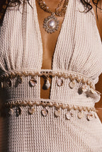 Divine Ivory Shell Embellished Midi Dress