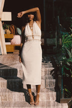 Divine Ivory Shell Embellished Midi Dress