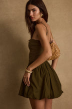 Eternal Olive Bubble Hem Mini Dress